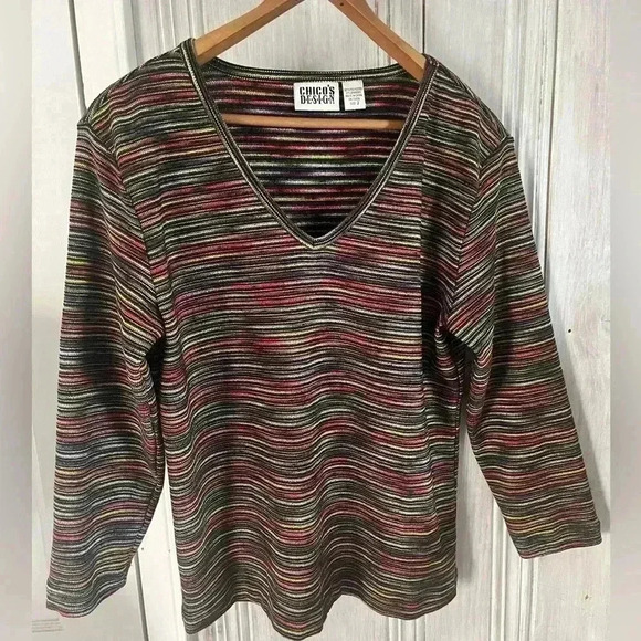 CHICOS Vintage Y2K Textured rainbow Striped Stretch Womens Size 2 Lg12 90s Y2K - Picture 1 of 7
